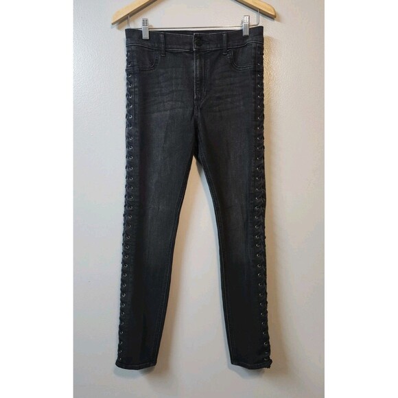 Express Black Lace Up sides Skinny Jeans Size 6R high rise - Picture 1 of 7